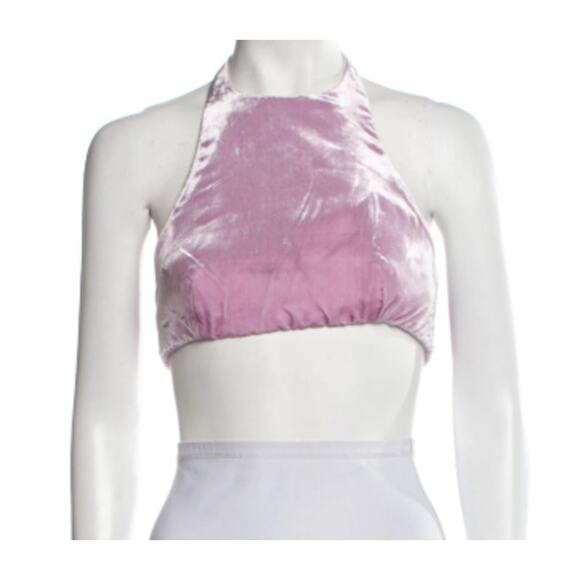 Valentino Velvet Halter Crop Top In Water Lilac - Picture 4 of 8
